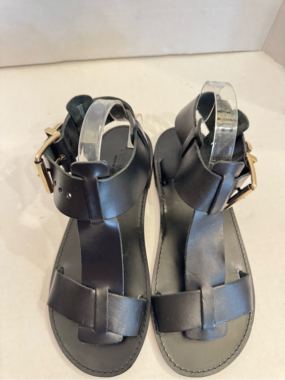 Made in Italy Black Strappy Leather Sandals Gold Buckle Women's EU 40 US 9.5 - Picture 4 of 16